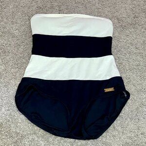 DKNY Navy and White Strapless One-Piece Swimsuit